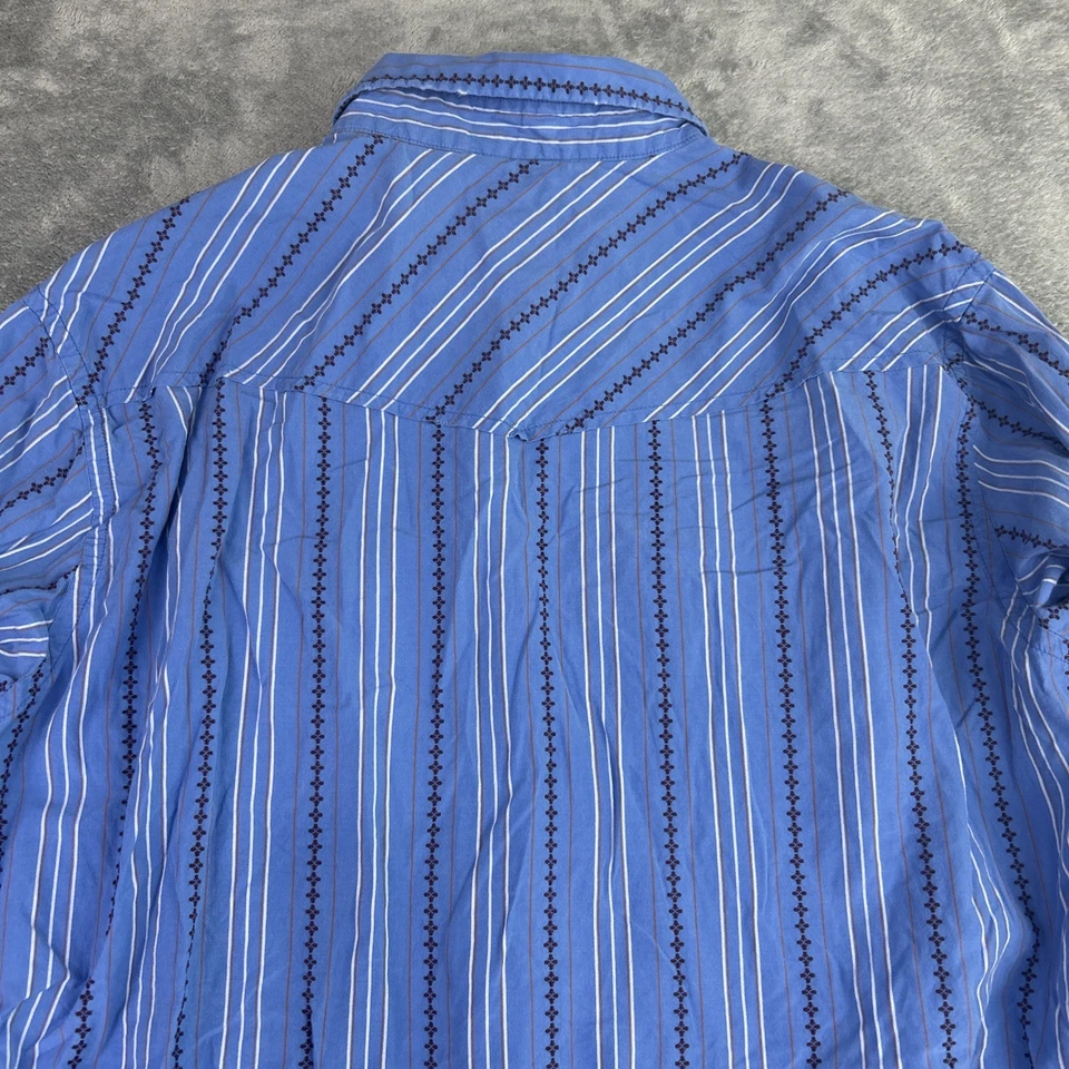 Fossil Vintage Fit Shirt XL Western Blue Brown Button Up Long Sleeve Pearl Snaps - Image 4 of 4