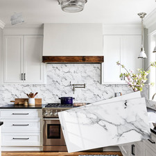 24 Pieces Adhesive Tiles Wall Kitchen Bathroom White Marble PVC 15x30cm Coatings
