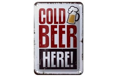 Blechschild Reklame 12x18 cm cold beer here Deko Schild