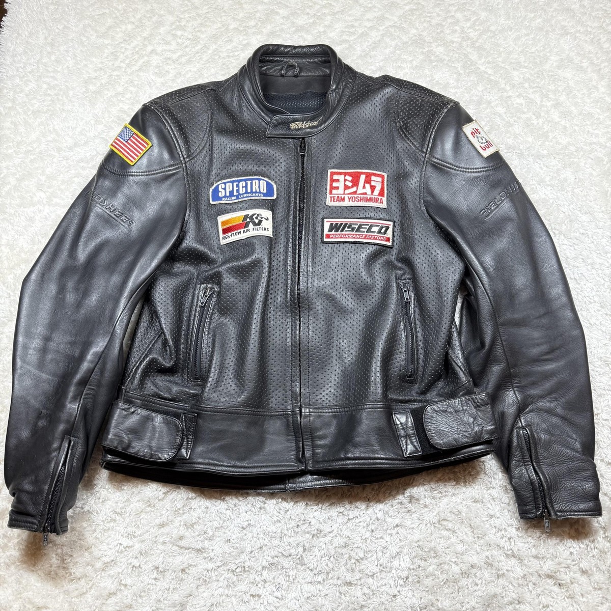 Vintage FieldSheer Jacket Men 54 Leather Team Yoshimura Patches