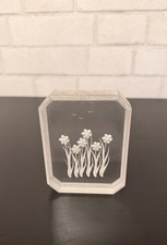 1973 MCM~Signed Ronald FOX~Flowers And Birds Lucite Art Paperweight~Etched~Retro