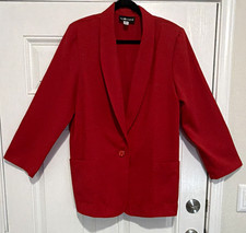 Sag Harbor Women's Red Solid Blazer Jacket 16 Button Pockets 3/4 Sleeve