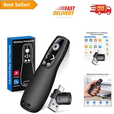 Ergonomic Wireless Presenter Remote with Bright Red Laser - Plug & Play Ease