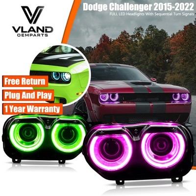VLAND RGB DRL LED Headlights For 2015-2024 Dodge Challenger W/Start UP Animation