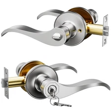 1 Pack Entry Door Handle with Lock and Key Door Levers Interior Exterior Hand...