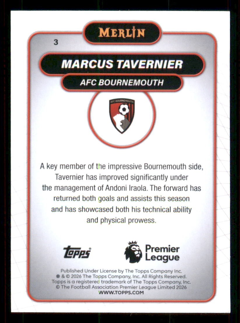 2025-26 Topps Merlin Premier League - Marcus Tavernier #3 RayWave Refractor view 2