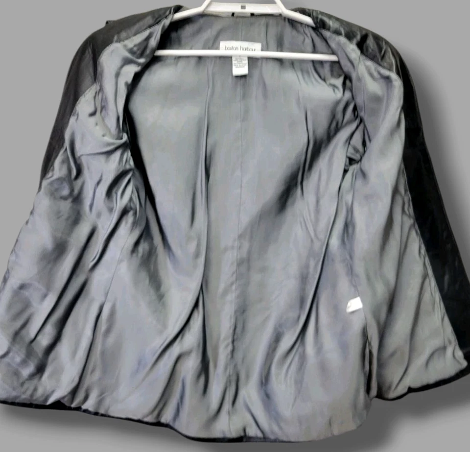 Chaqueta Boston Harbour Mujer Mediana Cuero Negro Cremallera Frontal Clásico Forrado Abrigo Foto 3 de 4
