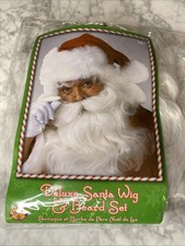 Deluxe Santa Beard and Wig Set. Size 14 In White New In Package Christmas