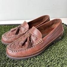 Johnston & Murphy Mens Brown Leather Woven Tassel Dress Loafers Shoes sz 9 slip
