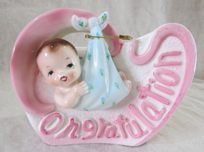 Relpo 1960 Baby Planter Ceramic 'Congratulations' Samson Importco 5129A Kitschy