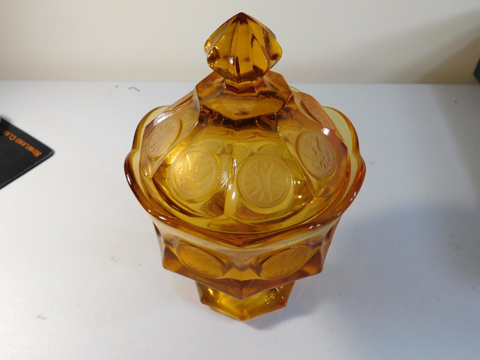 Fostoria Glass Coin Amber Covered Candy Dish