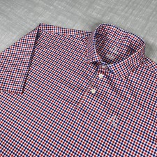 Rhoback Mens LARGE Polo Shirt Red/White/Blue Gingham Checker Plaid The Patriot