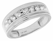 Men's 10K White Gold One Row Genuine Diamond Wedding Band Ring 0.50CT 7MM