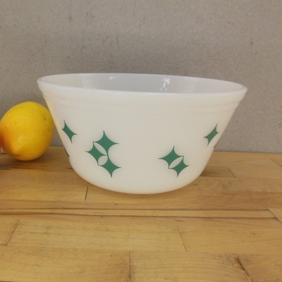 Federal Glass USA Mixing Bowl White Turquoise Aqua Atomic Diamonds 8''