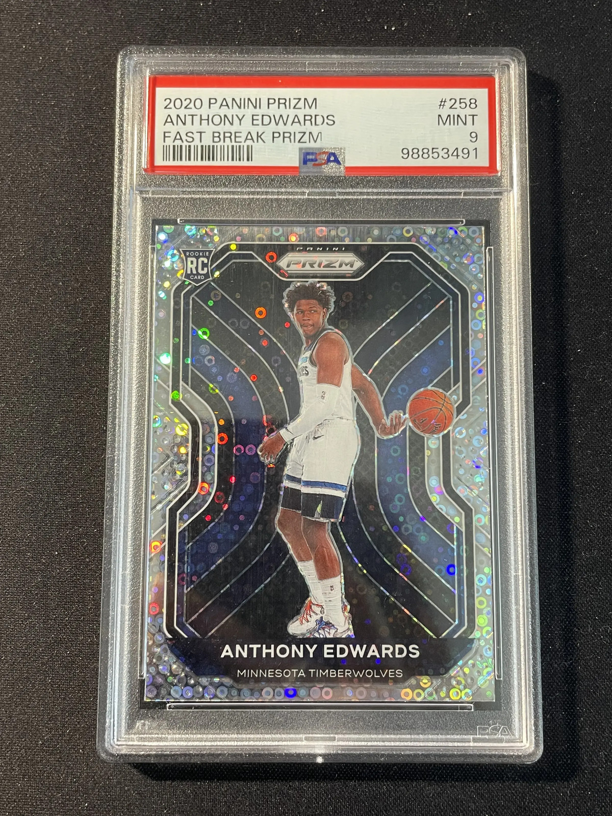 2020-21 Panini Prizm Anthony Edwards RC Rookie Fast Break Prizm #258 PSA 9 NQ16