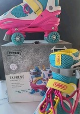 DBX Girls Large Sz 5-8 Express Quad Skate Set Roller Skates W/ Protective Pads