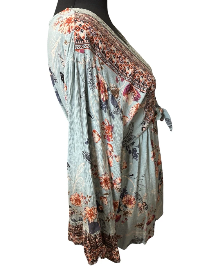 Romántico Gitano Para Mujer XL Boho Floral Túnica Mangas Campana Crochet Encaje Corbata Cintura  Foto 4 de 4