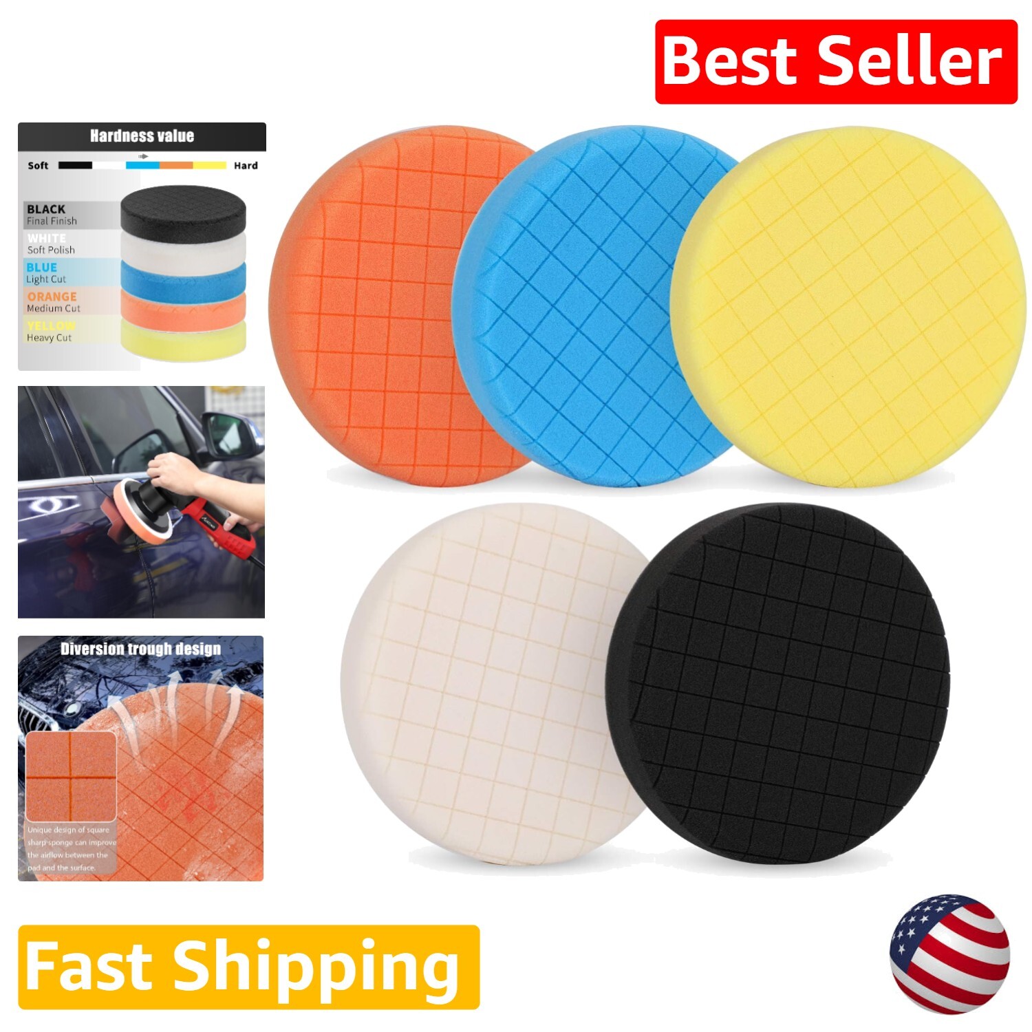 6 Inch Buffing Polishing Pads - 5Pcs for Car Buffer Polisher - Compound & Waxing