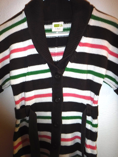 Crazy 8 Large multi color striped short sleeve heavy sweater with belt - Picture 2 of 5