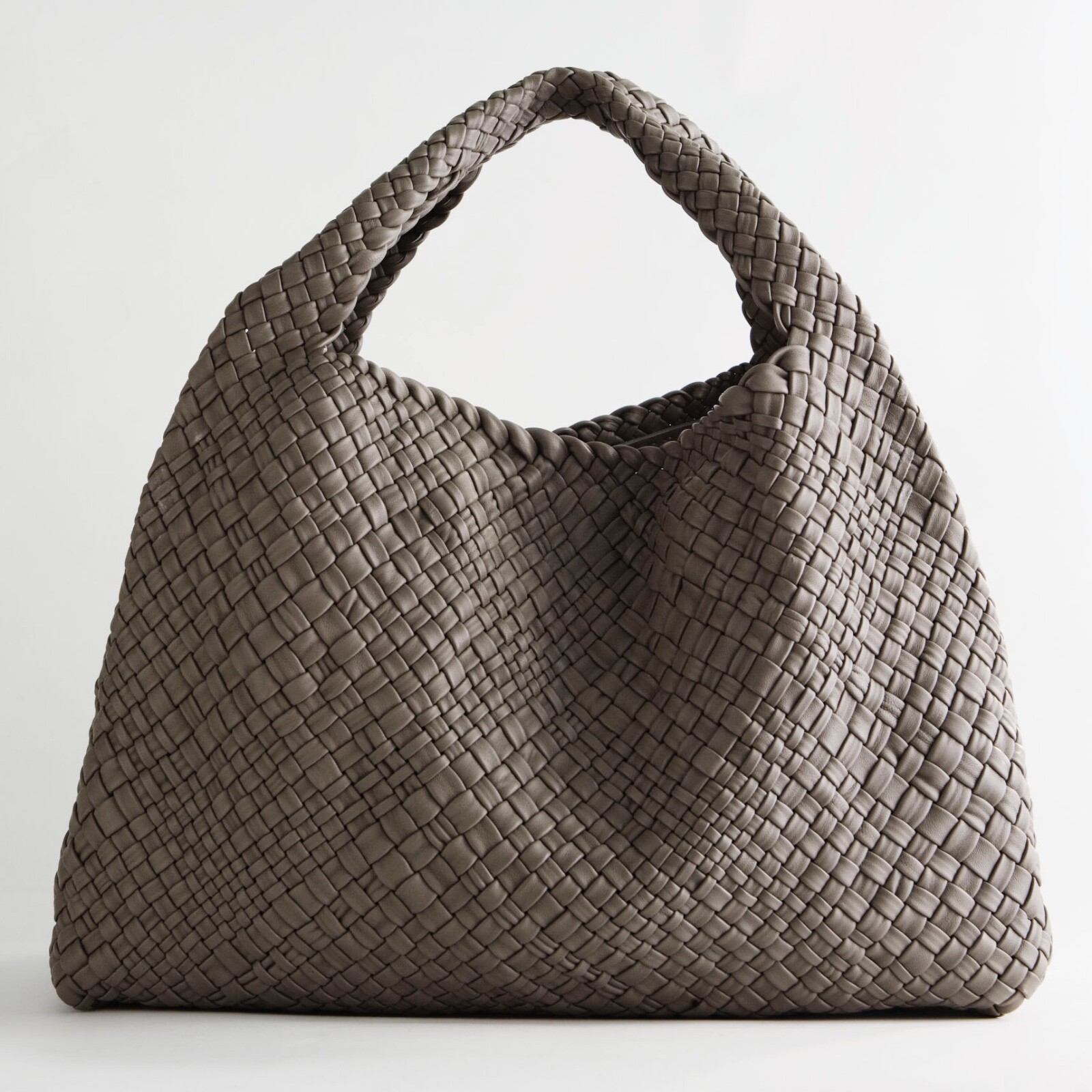 Falor Large Woven Italian Soft Genuine Leather Shoulder Tote Bag, Taupe