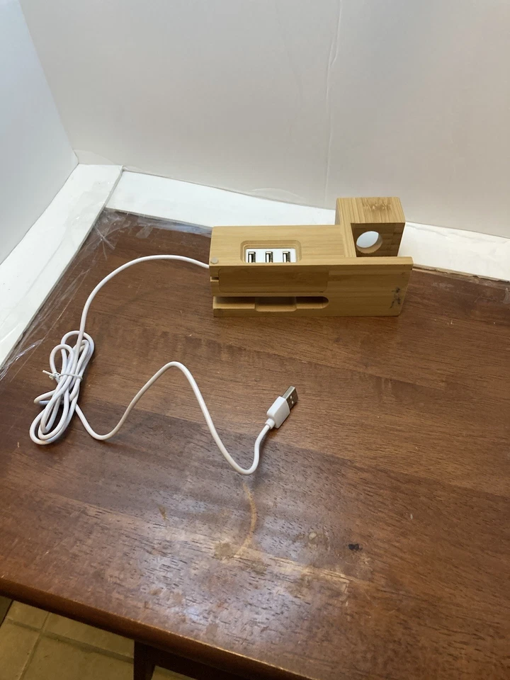 Base de carga de teléfono con soporte puertos USB de bambú para Apple Watch i Phone X 11 Foto 3 de 4