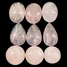 9 Pcs Natural Rose Quartz 25-35mm Cabochon Loose Untreated Gemstones Lot