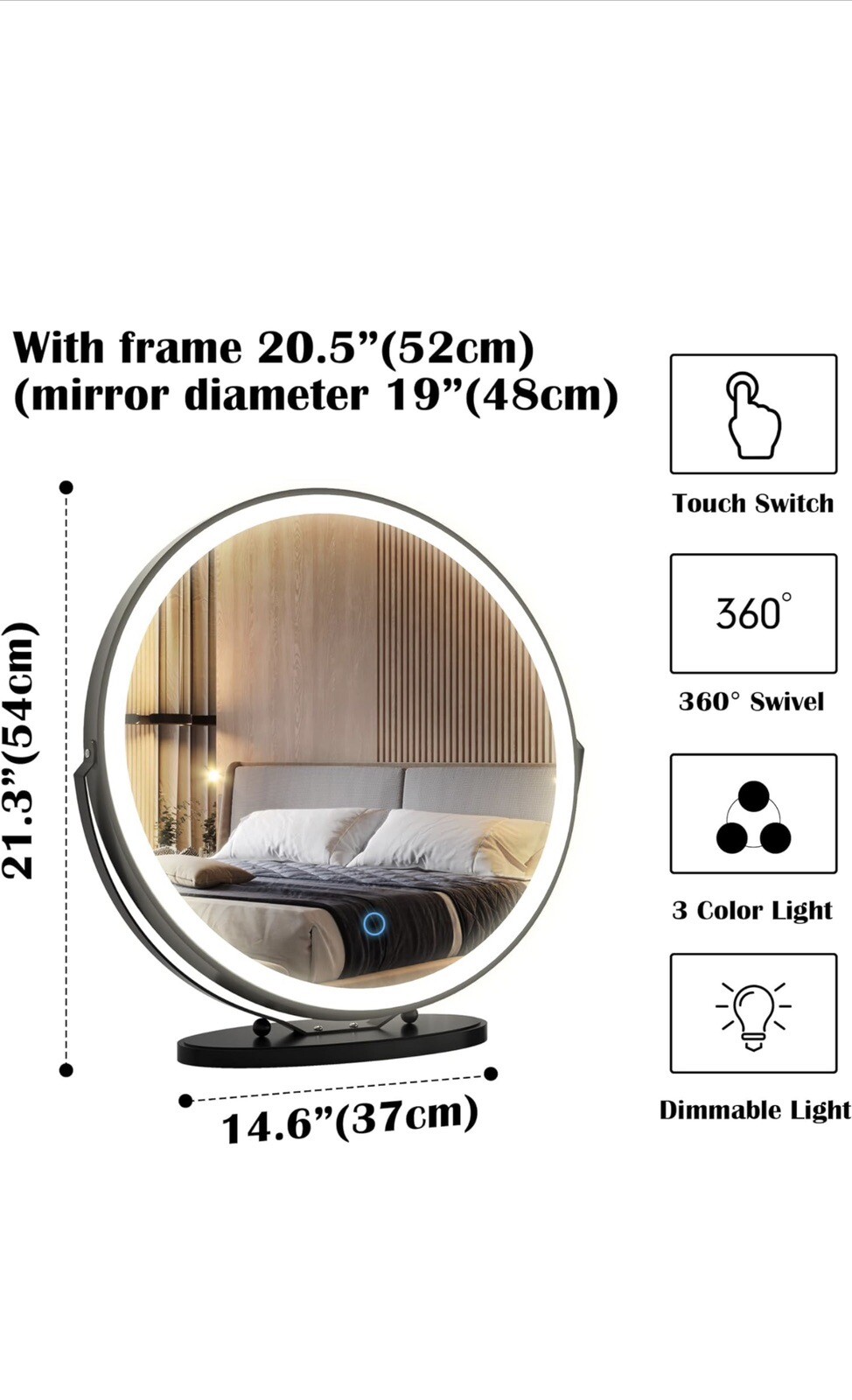 LVSOMT 20" Vanity Makeup Mirror with Lights, 3 Color Lighting Dimmable