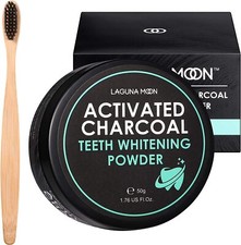 100 Organic Activated Charcoal Teeth Whitening Powder with Bamboo Toothbrush -