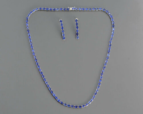 27.30CTS Kyanite Natural Gemstone 925 Sterling Silver Tennis Necklace & Earring - Picture 1 of 4