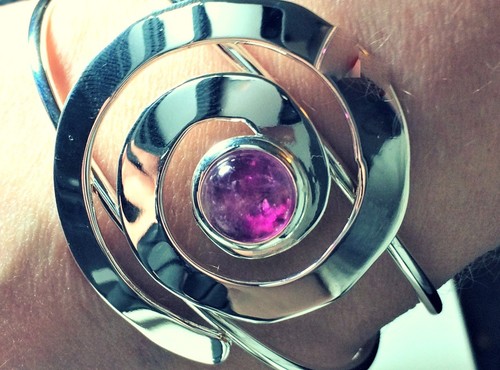 Amethyst Bangle, Spiral Bangle, Spiral Bracelet Wicked Fish Design, Boho Bangle - Picture 2 of 8