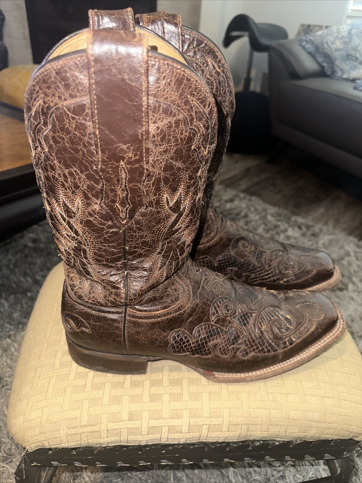 Corral Vintage Chocolate Black Python Inlay Cowbo… - image 2