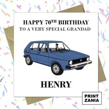 Personalised VW Mk1 Golf Volkswagen Classic Car Birthday Card Grandad Dad AGM