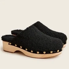 J.CREW BLACK FAUX SHERPA  STUDDED CLOGS SZ 9.5