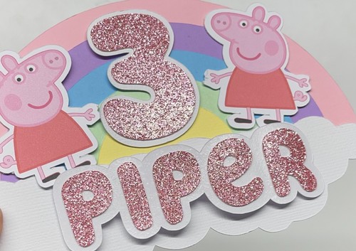RAINBOW PEPPA OR GEORGE PIG THEME CUSTOM PERSONALISED ANY NAME & AGE CAKE TOPPER - Picture 24 of 39