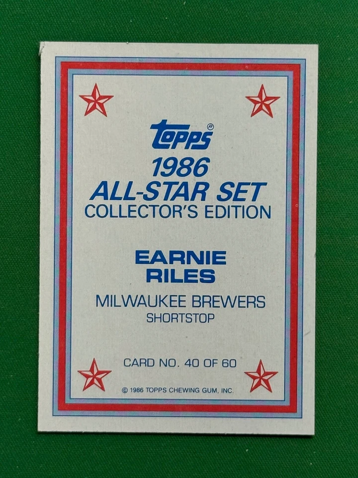 1986 Topps Baseball 1986 All-Star Collector's Edition Glossy #40 Earnie Riles - Image 2 of 2