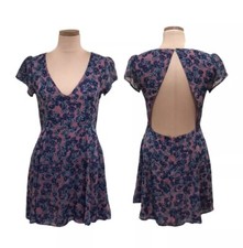 After Party x Nasty Gal Dress Size Medium Purple Blue Floral Print Cutout Back