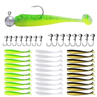 Crappie Baits and Lures 46Pcs Kit, 30 Bodies, 16 Jig Heads for