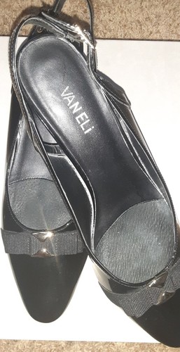 Van Eli Black Patent Leather Low Heel Slingbacks USA Sz 10 EUR 40