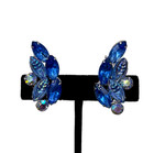 ALICE CAVINESS VINTAGE Ear Clips CRAWLER EARRINGS BLUE ART GLASS IRIDESCENT LEAF