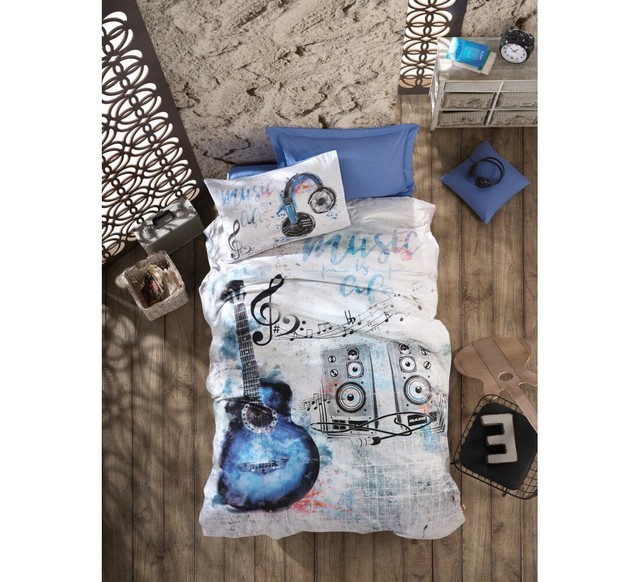 Guitar Music Bedding Set 100 Cotton Duvet Cover Set Twin Size Blue eBay