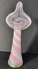 Vintage Murano Style MCM Art Glass Jack In The Pulpit Vase Pink White Striped