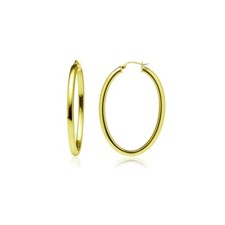 Oval 3mm Square-Tube Hoop Earrings in Gold Plated Sterling Silver, 20mm