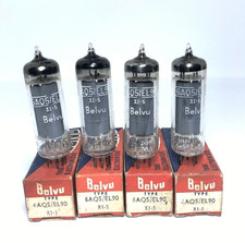 4x Tubi Aspirazione Belvu 6AQ5/EL90 - NOS/NUOVI CON SCATOLA 1964 - Testato - Amplificatore Vintage