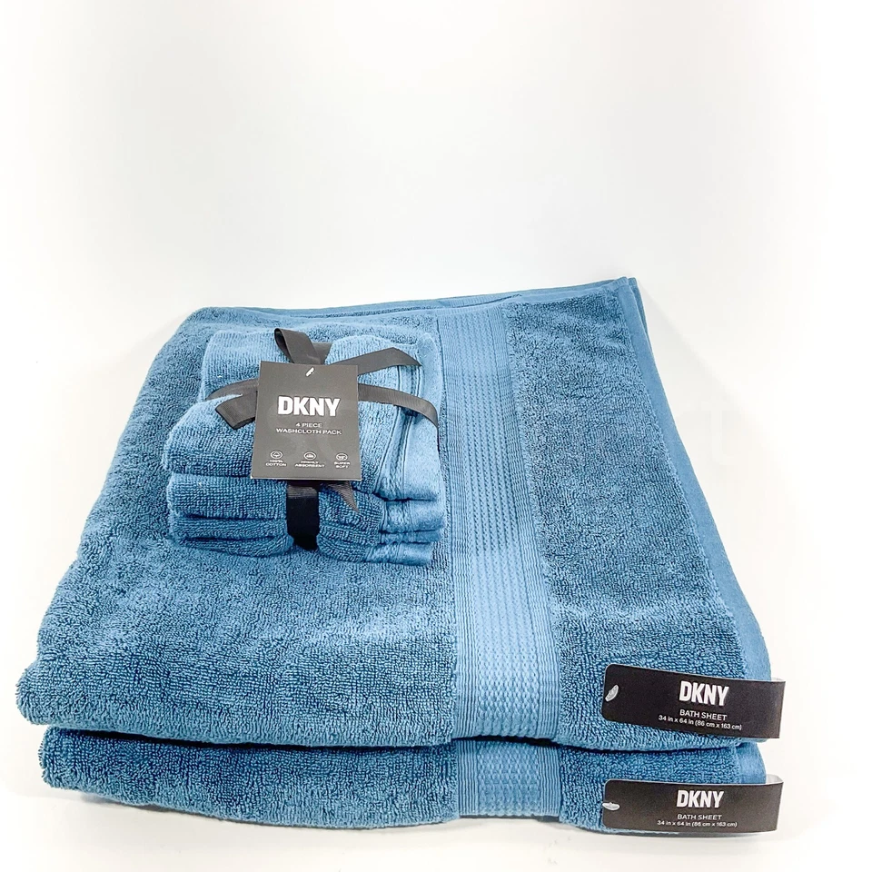 DKNY Oversize 34" x64" (2) Bath Sheets (4) Wash 6Pc Blue 100% Cotton Towels New - Image 2 of 4