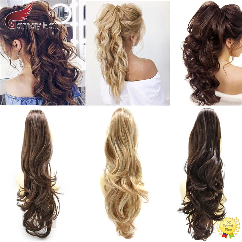 US Claw Clip in Ponytail Extensions Wavy Long Hair Piece Pony Tail 22" As Human - Image 3 of 4