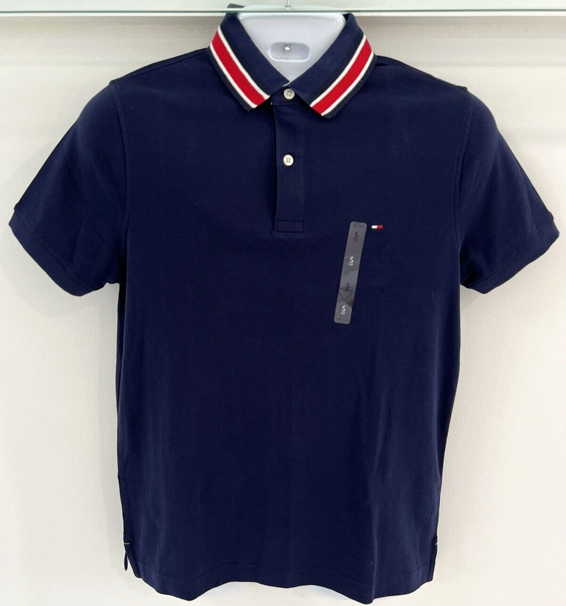 Tommy Hilfiger Men's Custom Fit Contrast Collar Polo Shirt Flag Logo MSRP 