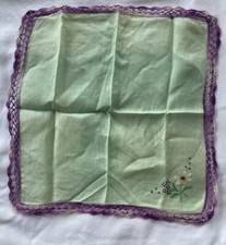 VTG Mint Cotton Handkerchief Hand Crocheted Tatting EmbroideredVariegated Purple