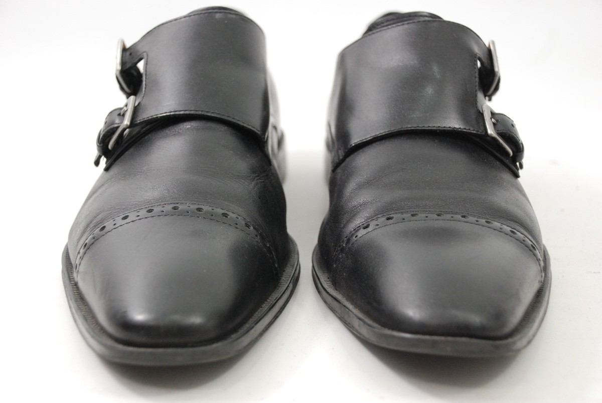 Joseph Abboud Black Leather Double Monkstrap Perforated Cap  display picture 1