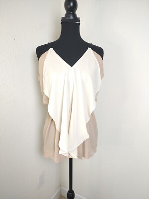 YIGAL AZROUEL SILK BEIGE RUFFLE TOP TIE BLOUSE SZ 10 B5