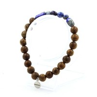 Armband Aus Lapislazuli Aus Pakistan + Holzperlen 8 Mm. Made In Frankreich